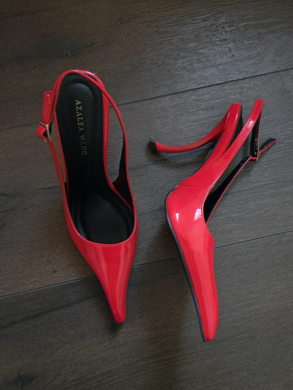 Azalea Wang Patent Red Pointed-Toe Slingback Heels - Picture 8 of 9
